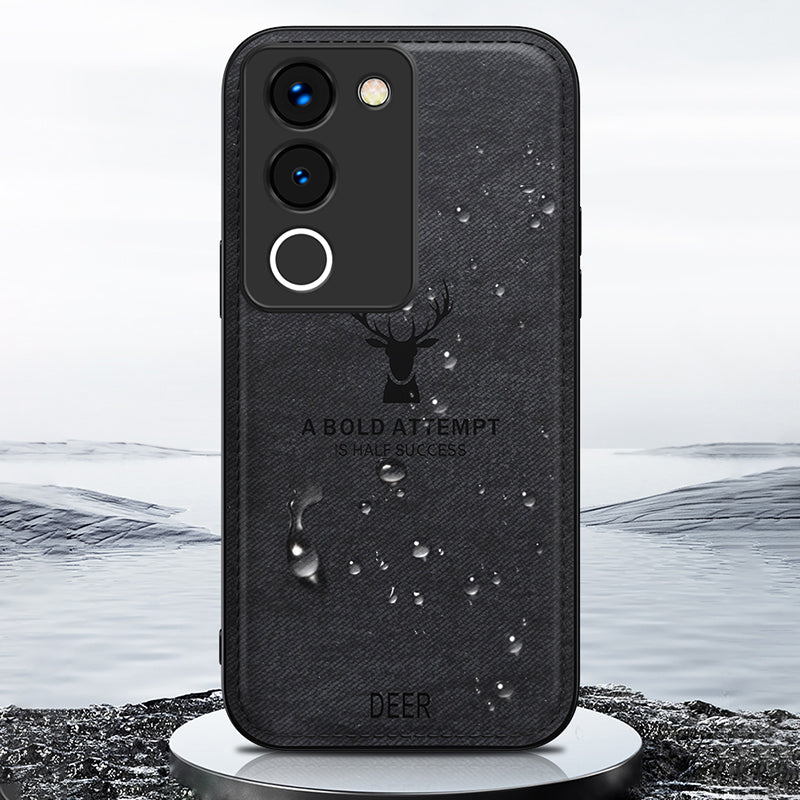 For vivo Y200 (India) 5G Modern Deer Imprinted Case TPU+PC+PU Leather Smartphone Cover - Black For vivo Y200 (India) 5G Modern Deer Imprinted Case TPU+PC+PU Leather Smartphone Cover - Black